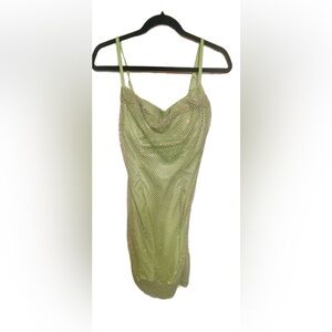 Sage Green Sparkling Fishnet Mesh Overlay Mini Dress Small (6). NWOT, perfect.